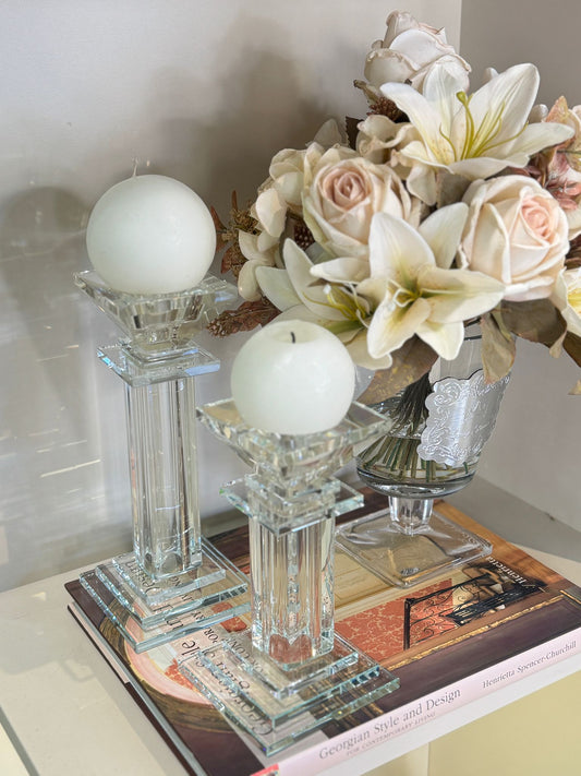 Şeffaf Kristal Mumluk İkili (Ara Boy)