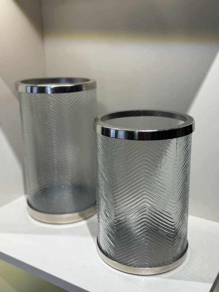 İkili Gümüş Çizgili Cam Mumluk