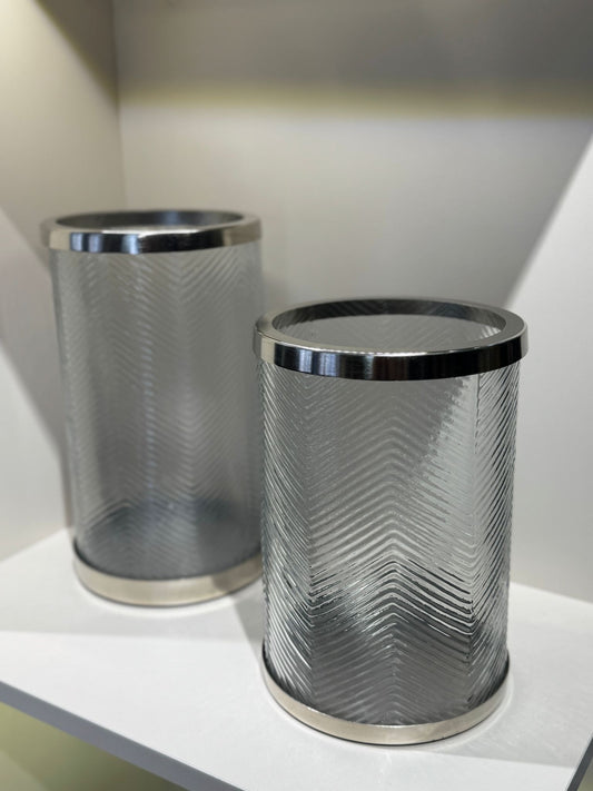 İkili Gümüş Çizgili Cam Mumluk