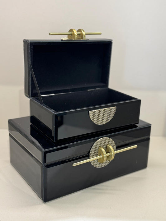 İkili Dekoratif Cam Kutu No:3  Siyah Tokalı