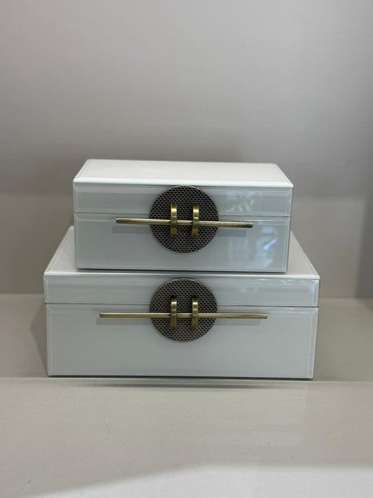 İkili Dekoratif Cam Kutu No:4 Bej Tokalı