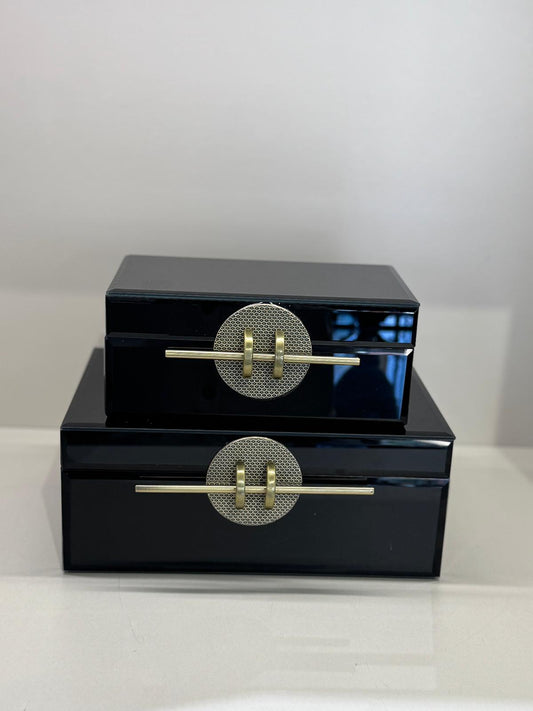 İkili Dekoratif Cam Kutu No:3  Siyah Tokalı