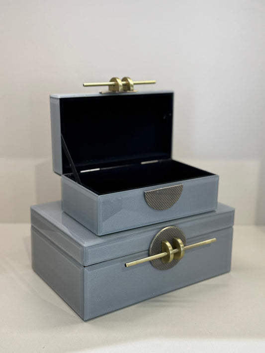 İkili Dekoratif Cam Kutu No:2 Gri Tokalı