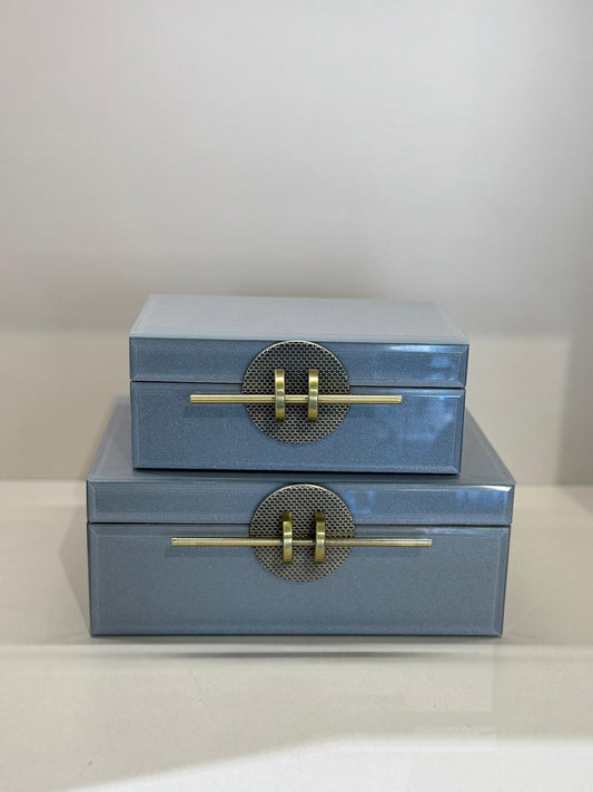 İkili Dekoratif Cam Kutu No:2 Gri Tokalı