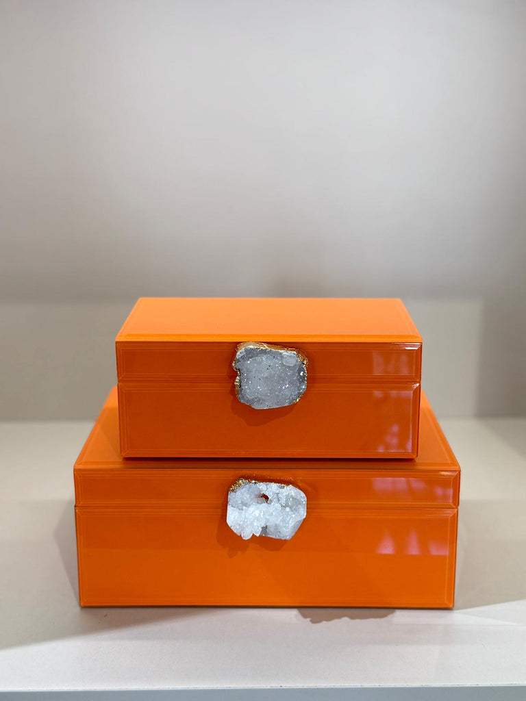İkili Dekoratif Cam Kutu No:6 Turuncu Doğal Taşlı