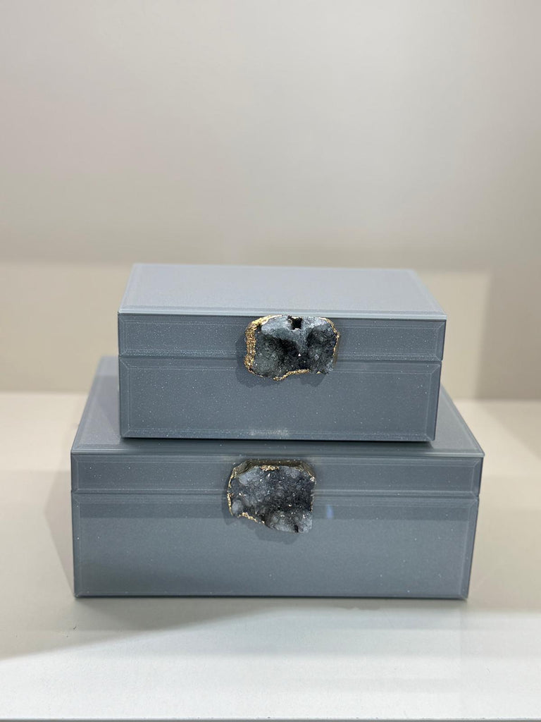 İkili Dekoratif Cam Kutu No:9 Gri Doğal Taşlı