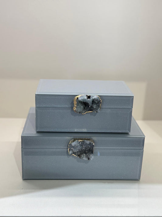 İkili Dekoratif Cam Kutu No:9 Gri Doğal Taşlı