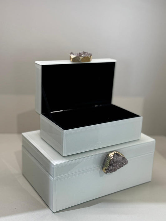 İkili Dekoratif Cam Kutu No:8 Bej Doğal Taşlı