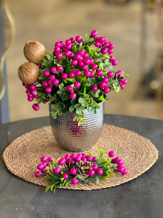 Yapay Pembe Kokinalı Dövme Gümüş Vazo Supla Hediyeli