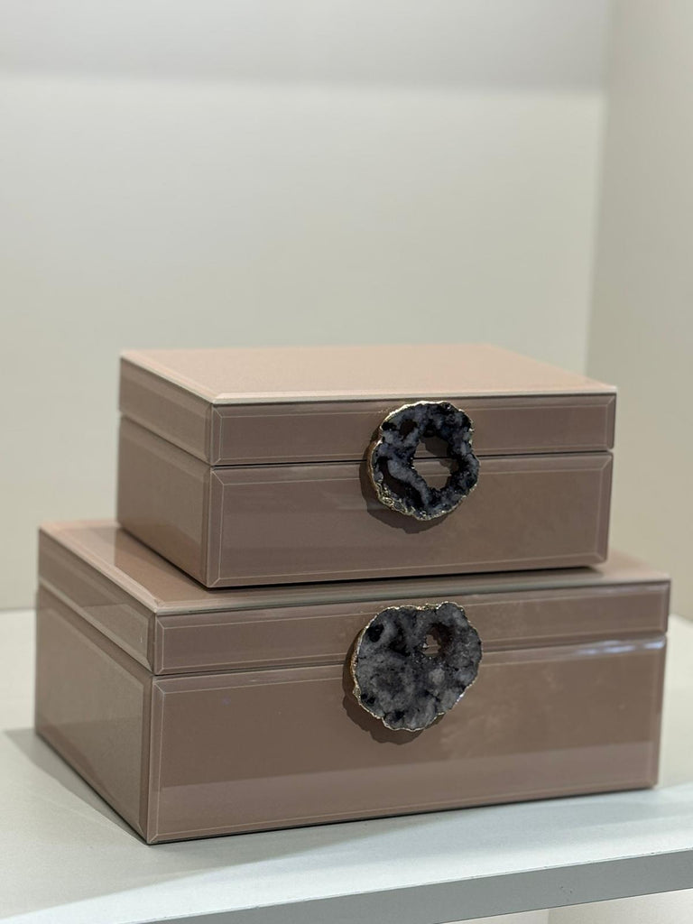 İkili Dekoratif Cam Kutu No:10 Somon Doğal Taşlı