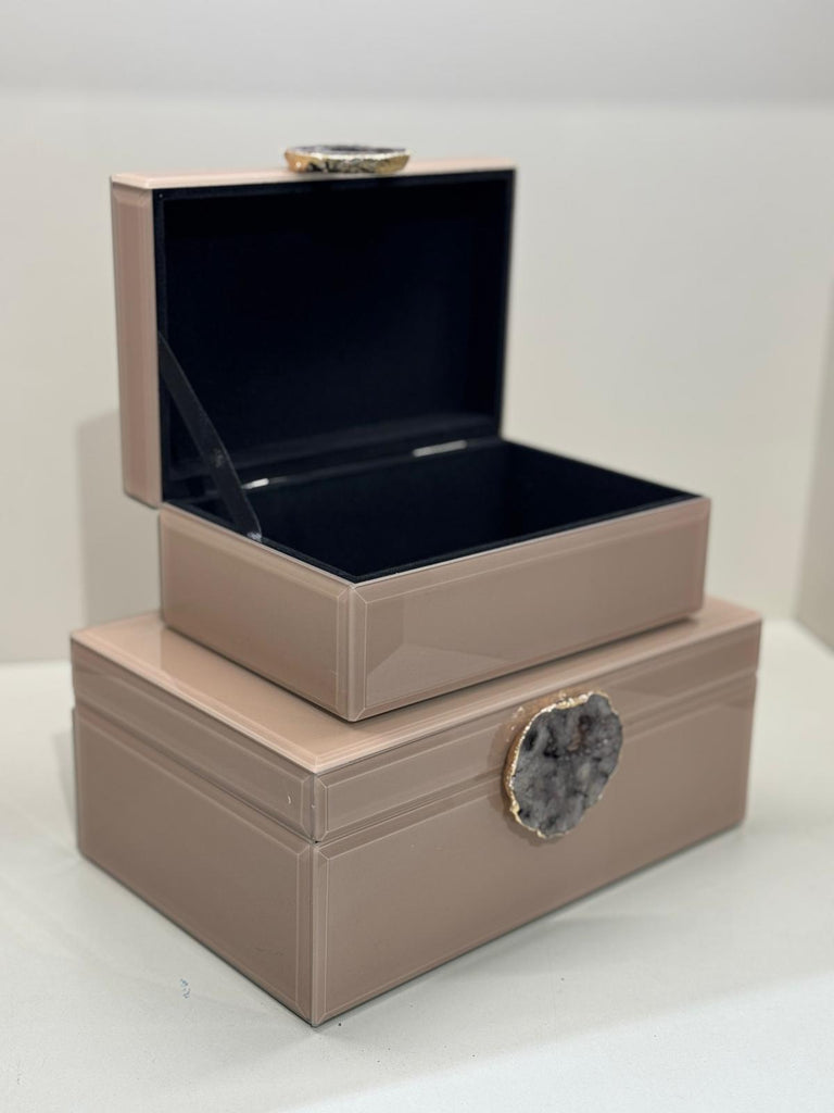 İkili Dekoratif Cam Kutu No:10 Somon Doğal Taşlı