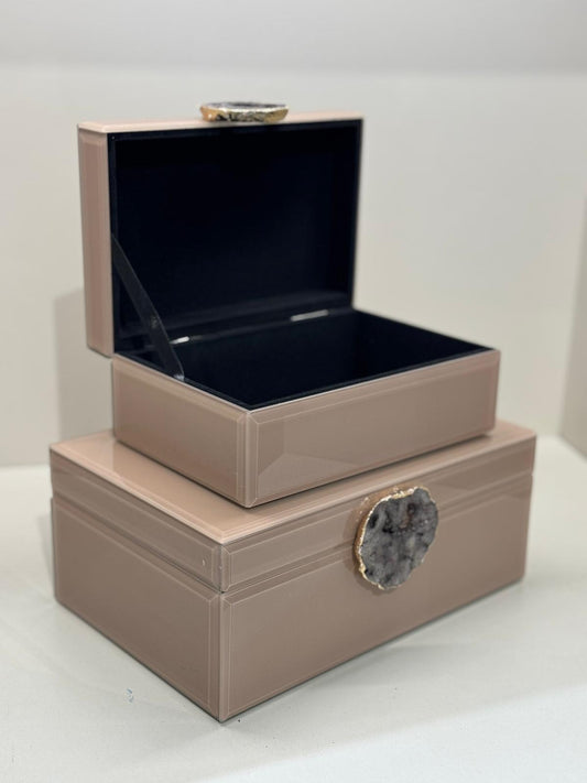 İkili Dekoratif Cam Kutu No:10 Somon Doğal Taşlı