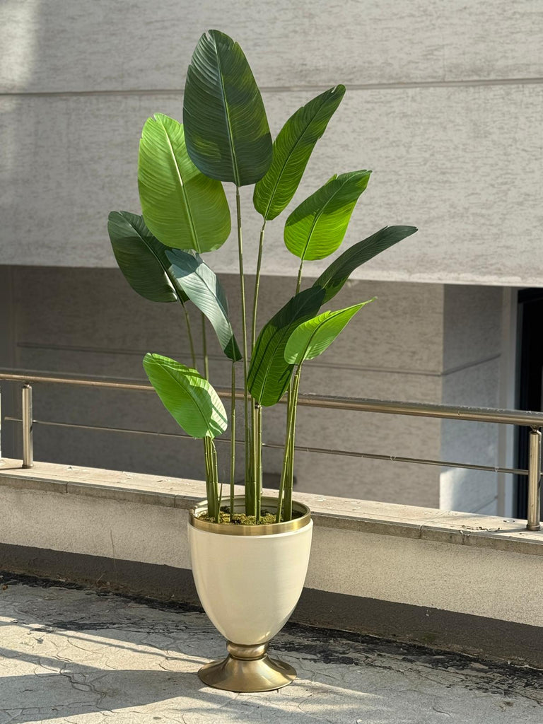 Yapay Starliçeli Lux Ayaklı Saksı Krem Antik (10 Yaprak)