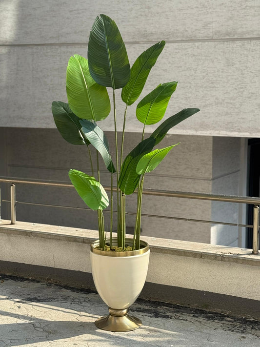 Yapay Starliçeli Lux Ayaklı Saksı Krem Antik (10 Yaprak)