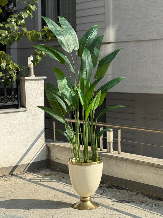 Yapay Starliçeli Lux Ayaklı Saksı Krem Antik (20 Yaprak)