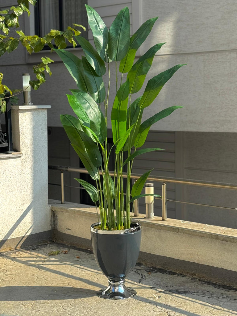 Yapay Starliçeli Lux Ayaklı Saksı Koyu Gri Gümüş (20 Yaprak)