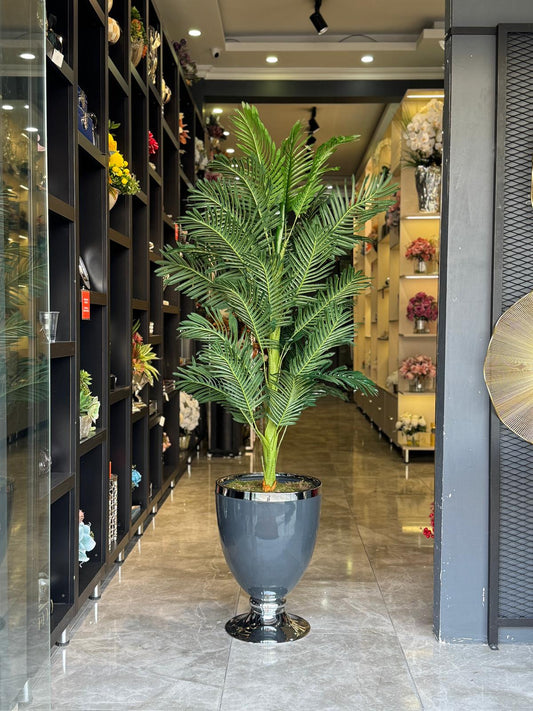 Yapay Arekalı Lux Ayaklı Saksı Koyu Gri Gümüş