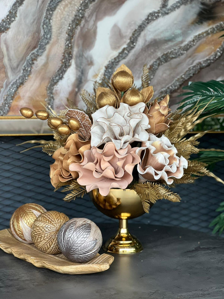 Yuvarlak Vazo Ve Polyester Dekor Set No:1