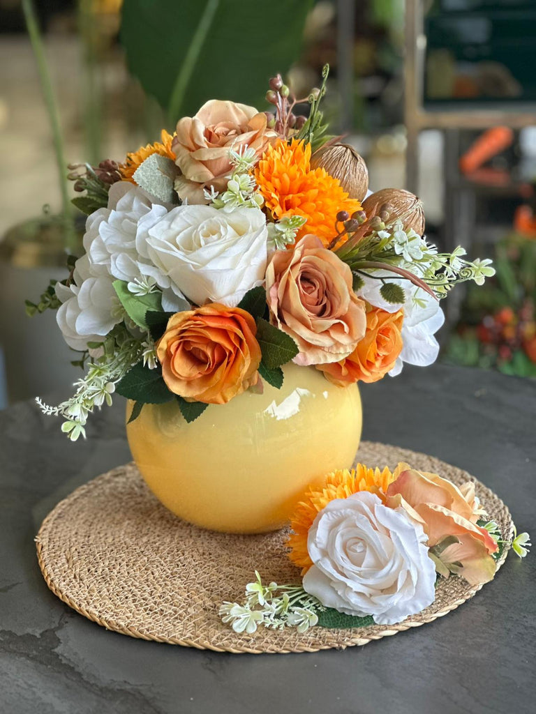 Yapay Çiçekli Cam Vazo Ve Supla Set No:2