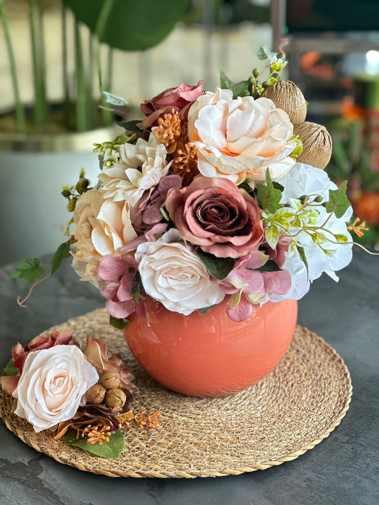 Yapay Çiçekli Cam Vazo Ve Supla Set No:4