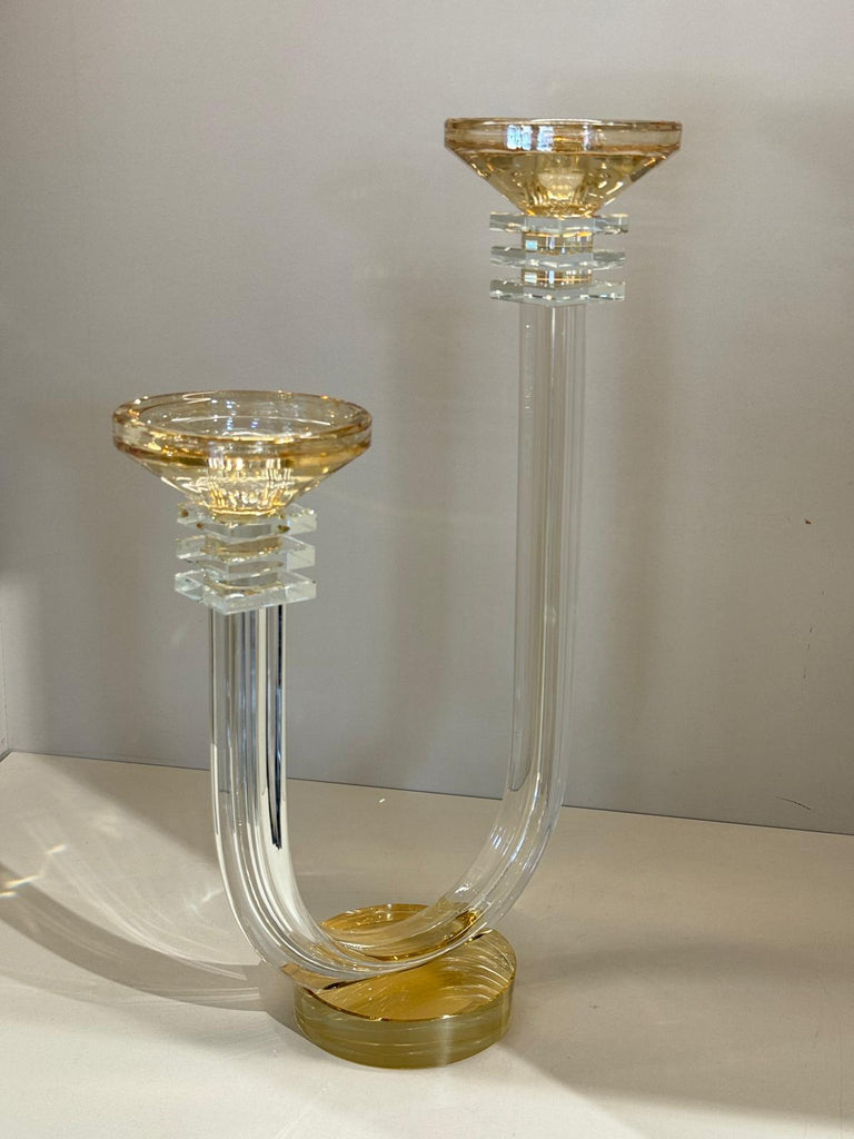 Çift Kollu İki Boy Kristal Şamdan Şeffaf Bal