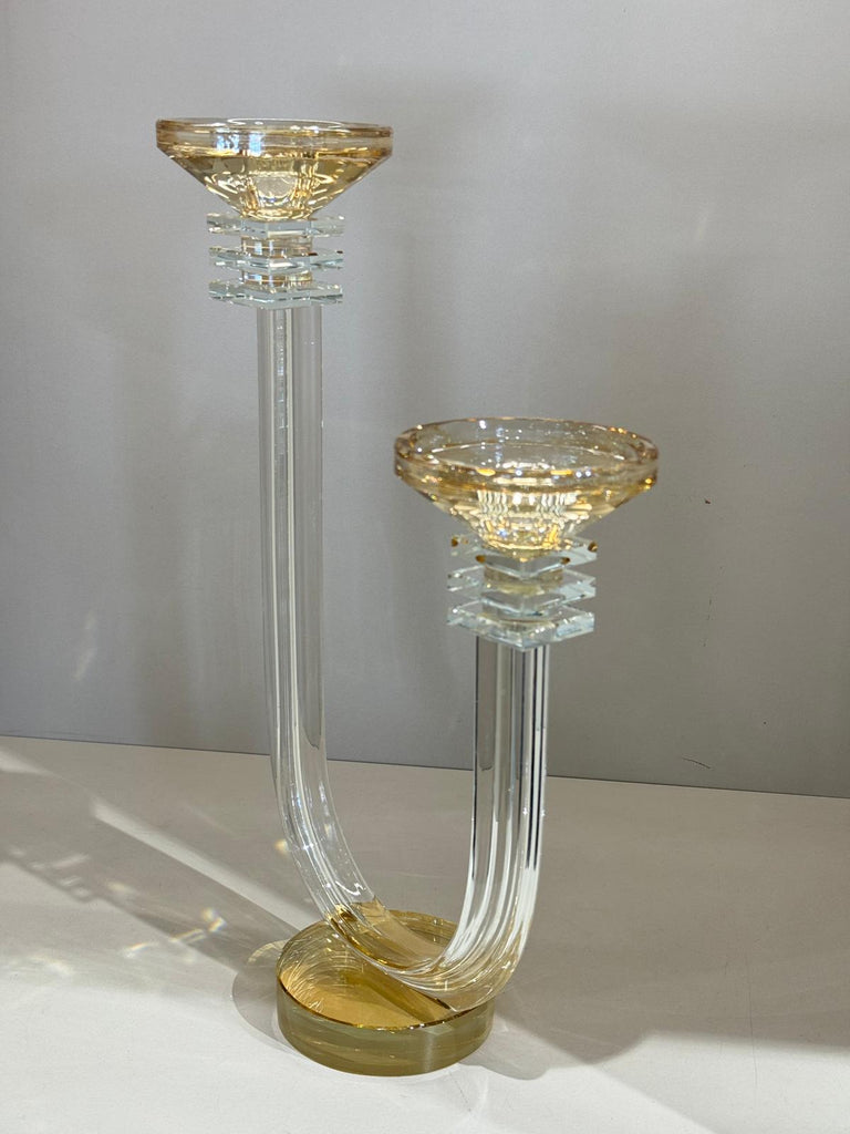 Çift Kollu İki Boy Kristal Şamdan Şeffaf Bal