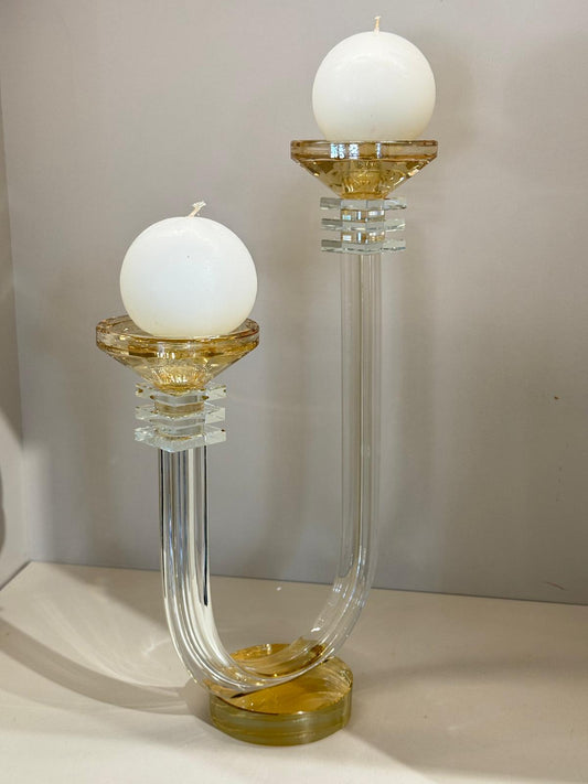 Çift Kollu İki Boy Kristal Şamdan Şeffaf Bal