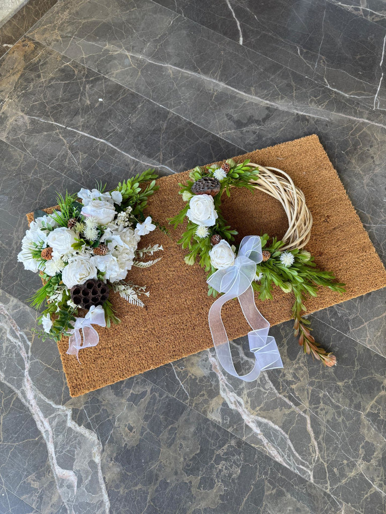 İkili Beyaz Tasarım Kapı Önü Paspas Set