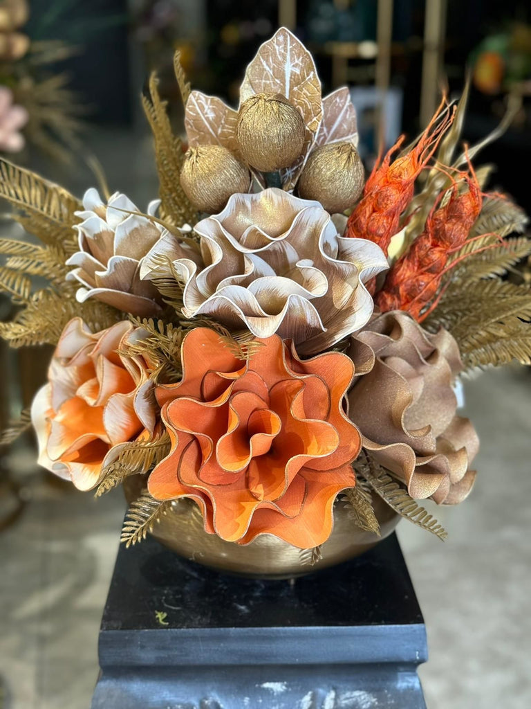 Yapay Çiçekli Antik Yassı Vazo No:7