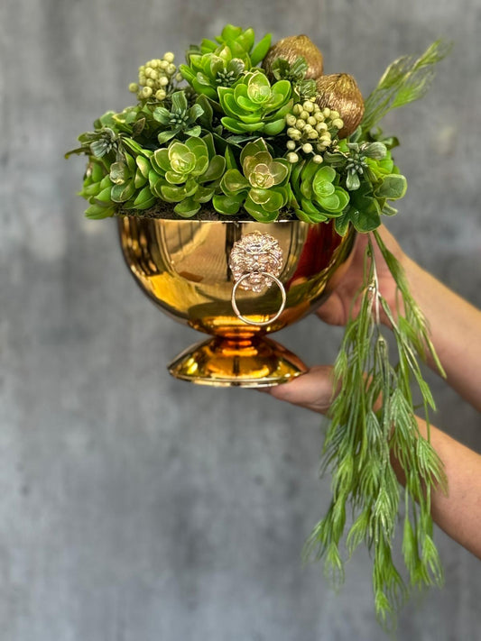 Kampanyalı Skulentli Ayaklı Vazo Gold