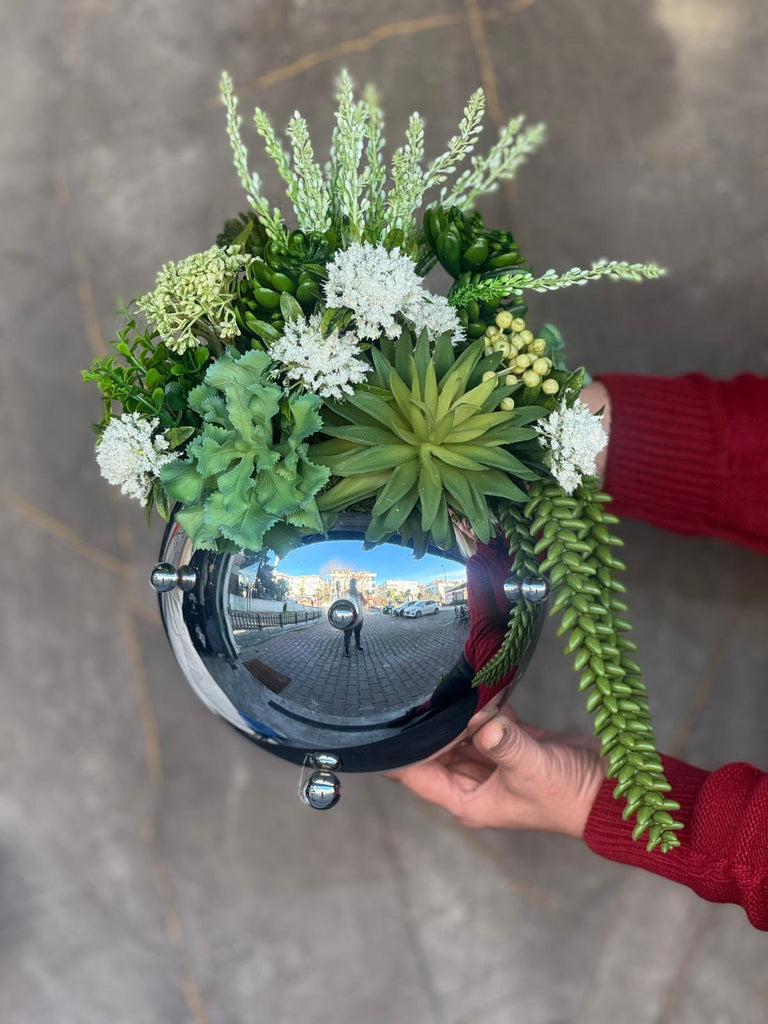 Kampanyalı Skulentli Zımba Vazo Gümüş 1