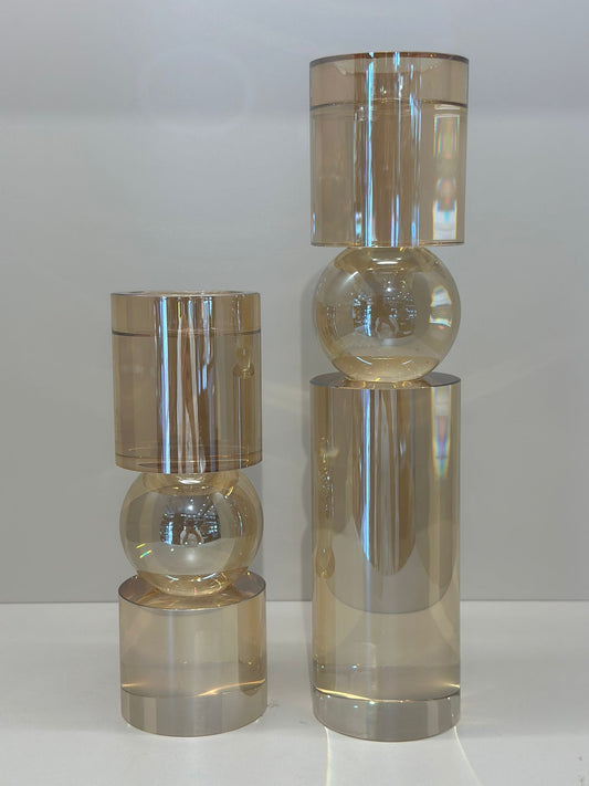 İkili Kristal Bal Renk Küreli İthal Şamdan