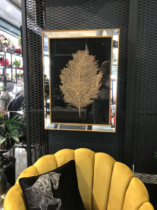 Aynalı & Gold Siyah Yapraklı Tablo