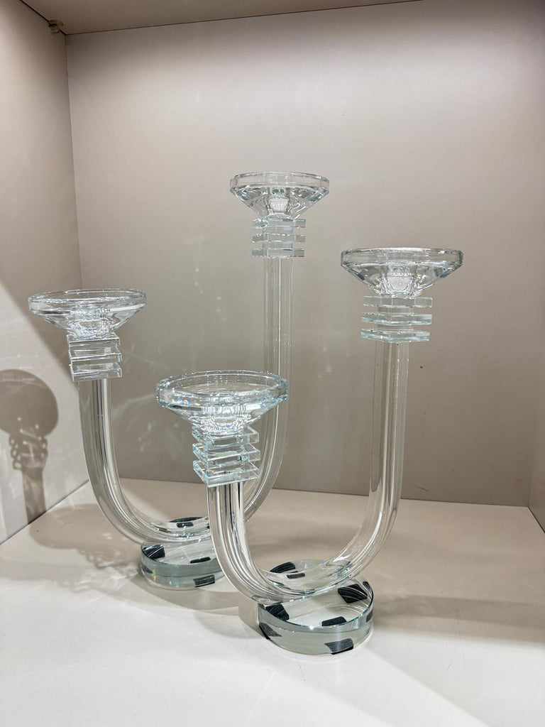 Çift Kollu İki Boy Kristal Şamdan Şeffaf