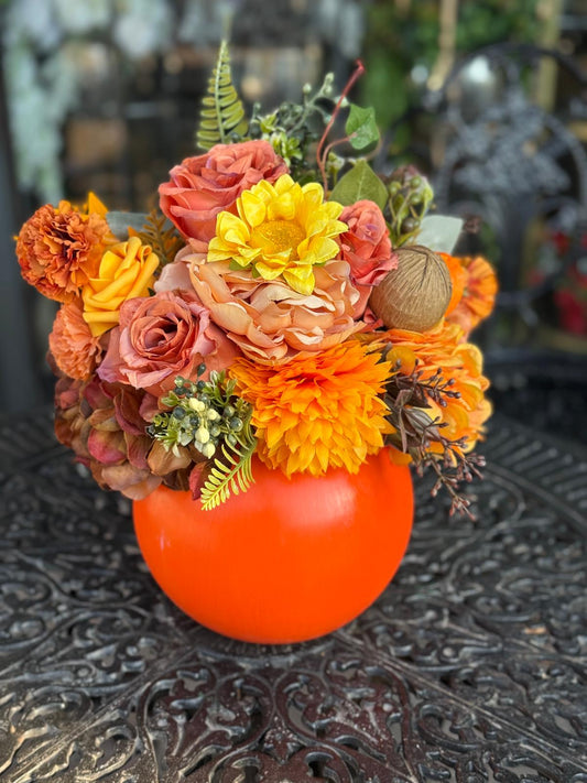 Çiçekli Cam Vazo Turuncu