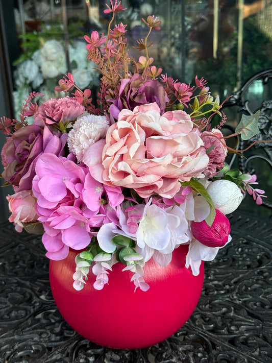 Çiçekli Cam Vazo Fuşya