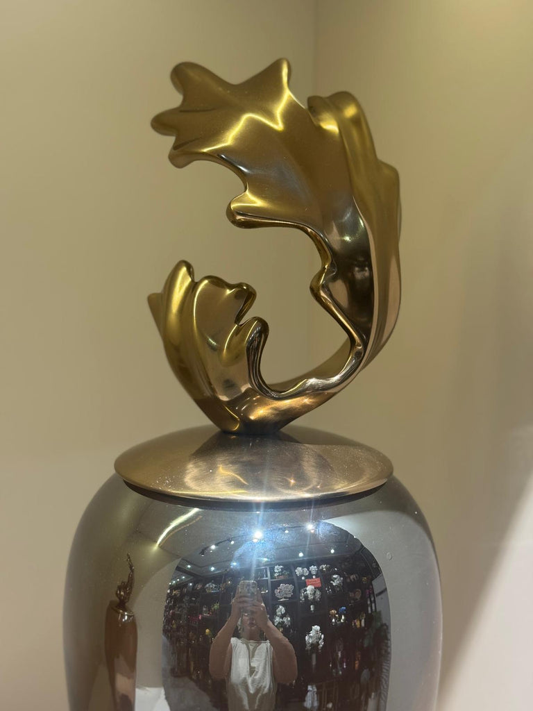 Amber Dekoratif Cam Küp ve Döküm Kapak Seti (İki Boy)