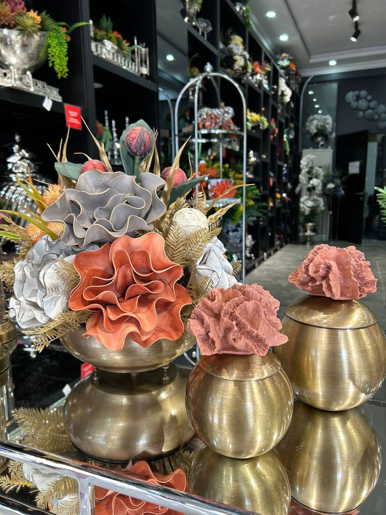 Yapay Çiçekli Antik Yassı Vazo 3 Parça Set No:15