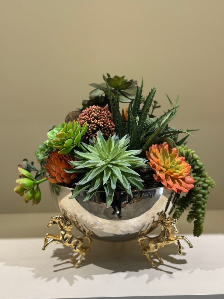 İthal Yapay Sukulentli Atlı Vazo