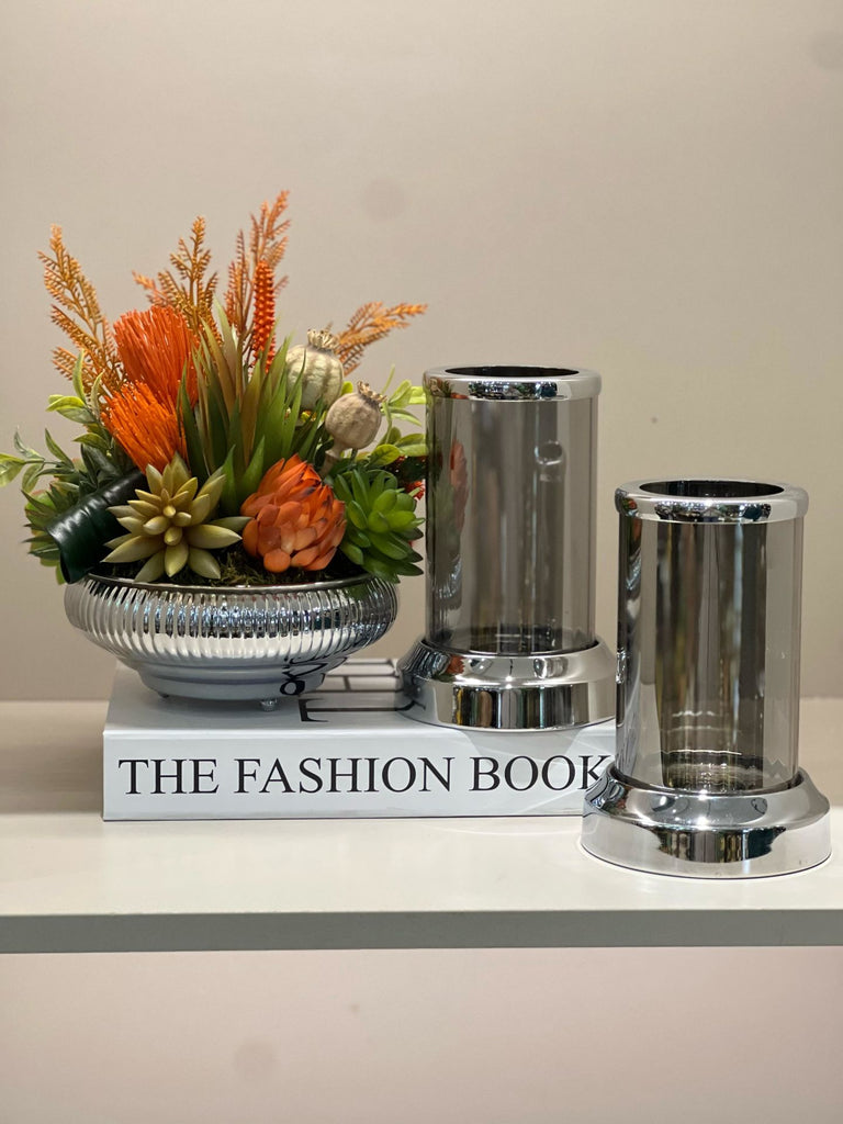 Yapay Sukulentli Vazo Ve ikili Mumluk Set Kitap Kutu Hediyeli No:2