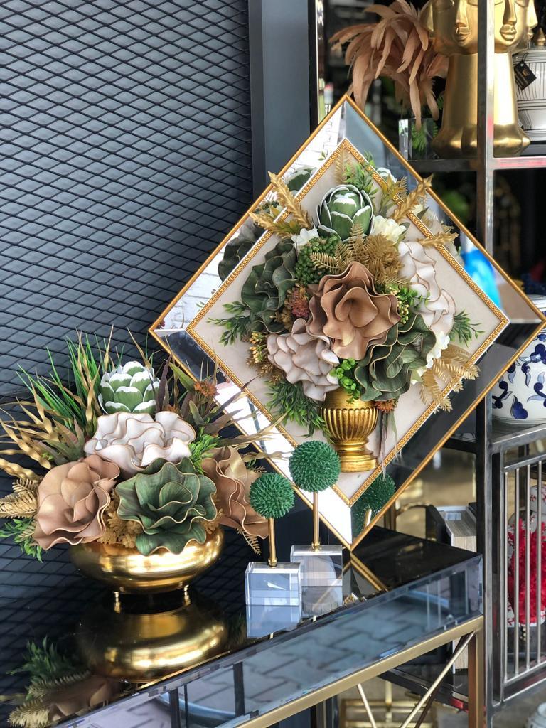 Yapay Çiçekli Gold Baklava Tablo No:11