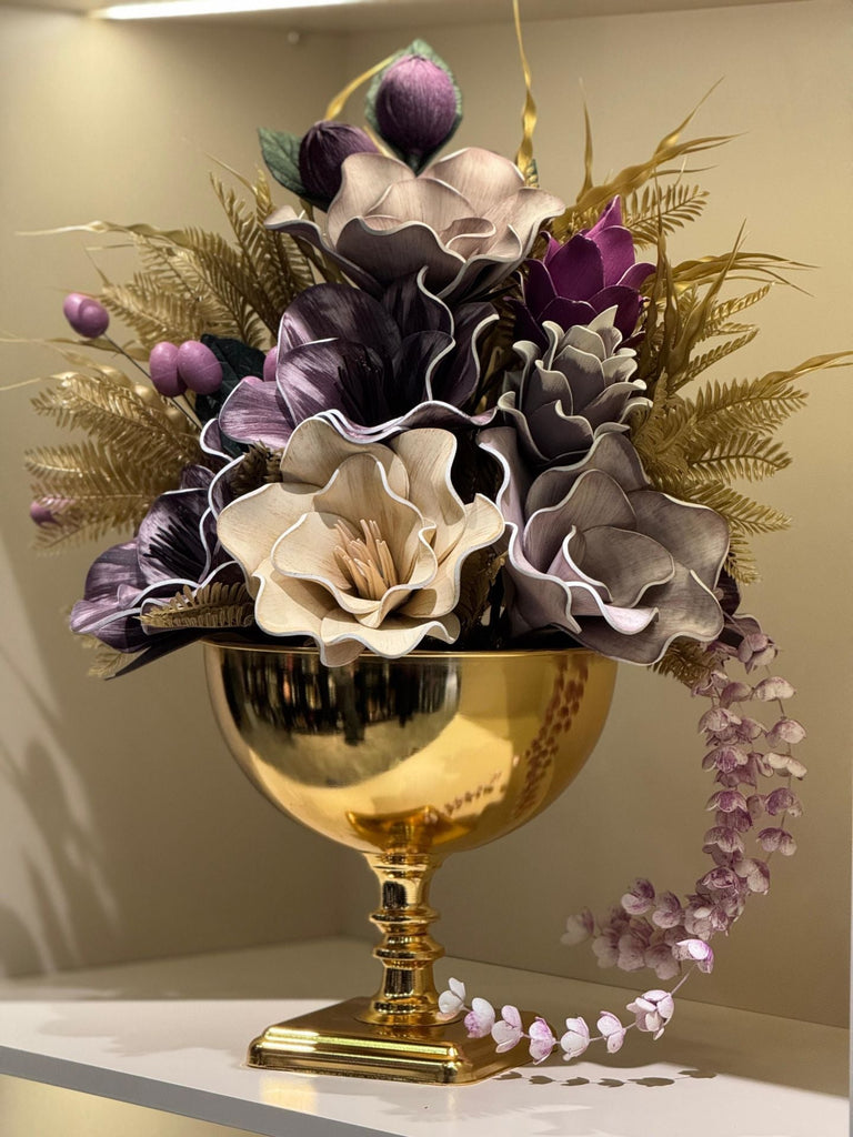 Yapay Çiçekli Gold Kare Ayak Vazo No:30