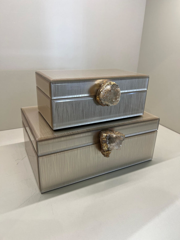 İkili Dekoratif Cam Kutu No:7 Vizon Doğal Taşlı