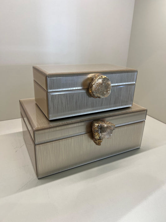 İkili Dekoratif Cam Kutu No:7 Vizon Doğal Taşlı