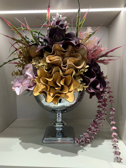 Yapay Çiçekli Gümüş Kare Ayak Vazo No:4