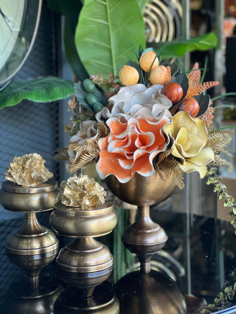 Yapay Çiçekli Antik Yuvarlak Vazo 3 Parça Set No:6