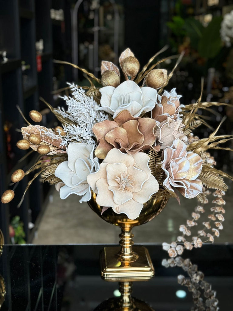 Yapay Çiçekli Gold Kare Ayak Vazo No:28