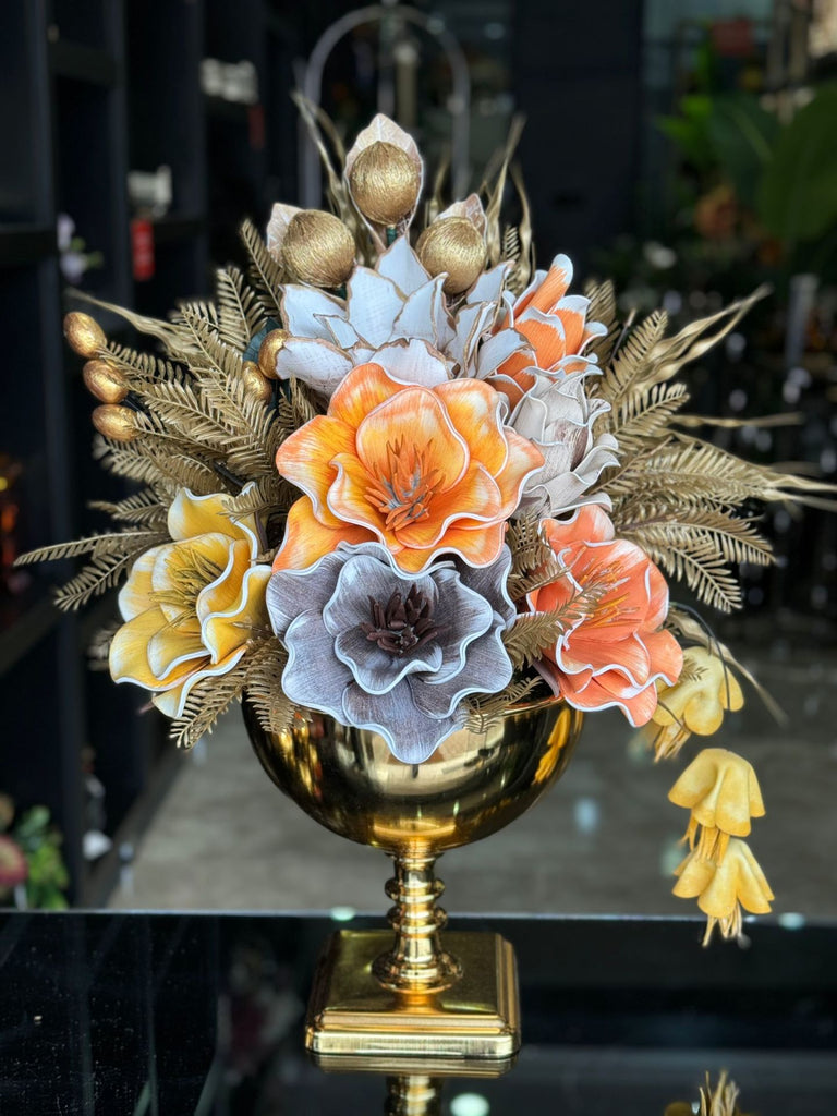 Yapay Çiçekli Gold Kare Ayak Vazo No:29