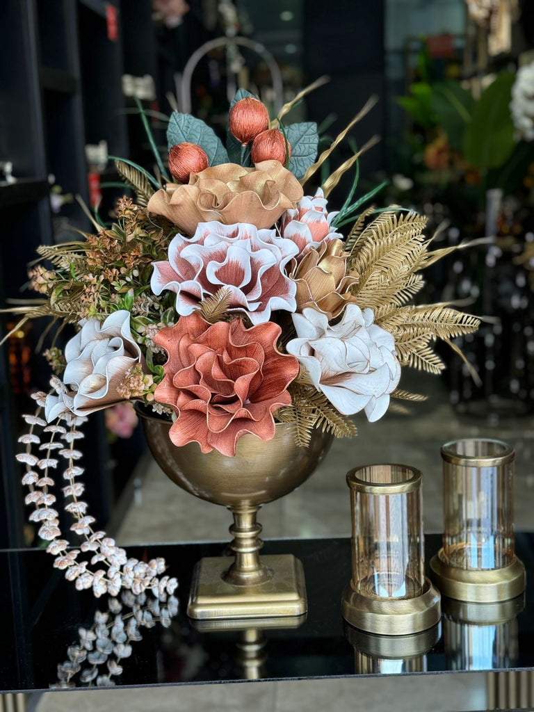 Yapay Çiçekli Antik Kare Ayak Vazo 3 Parça Set No:6