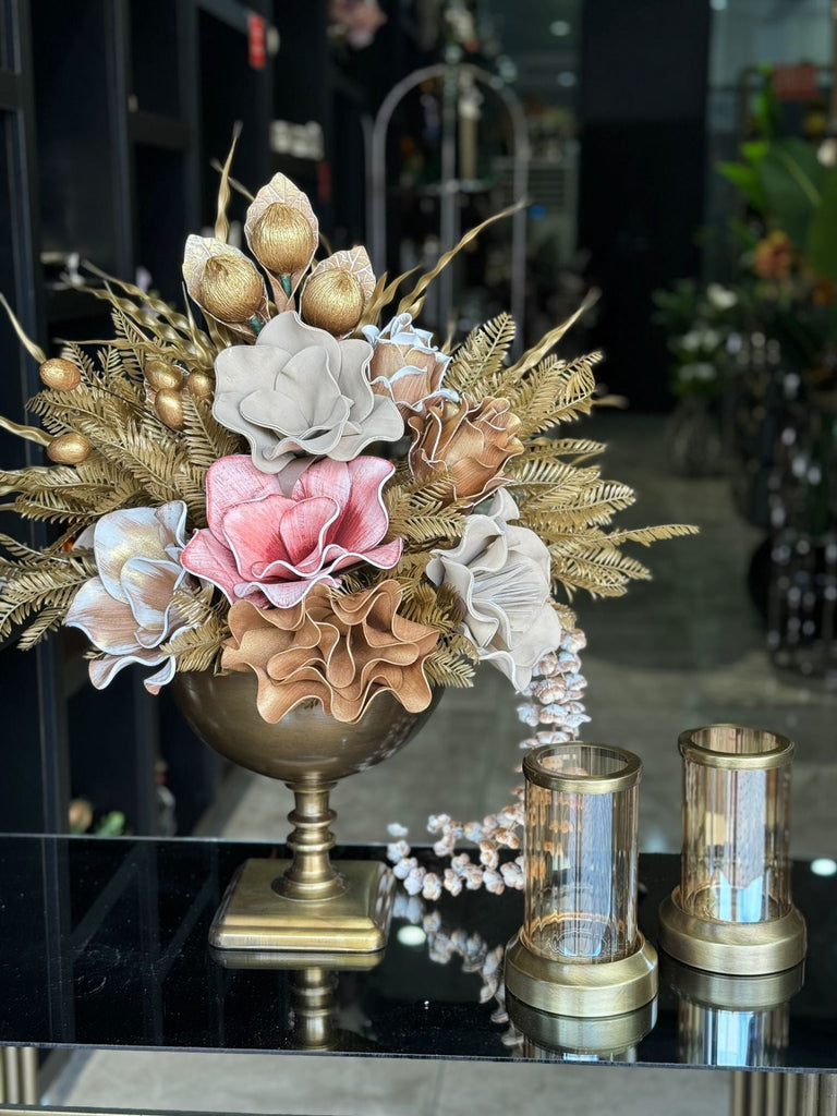 Yapay Çiçekli Antik Kare Ayak Vazo 3 Parça Set No:8